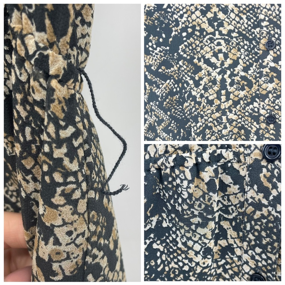 Moda International Snake Animal Print Black Tan Button Front Maxi Shirt Dress M - Picture 9 of 9